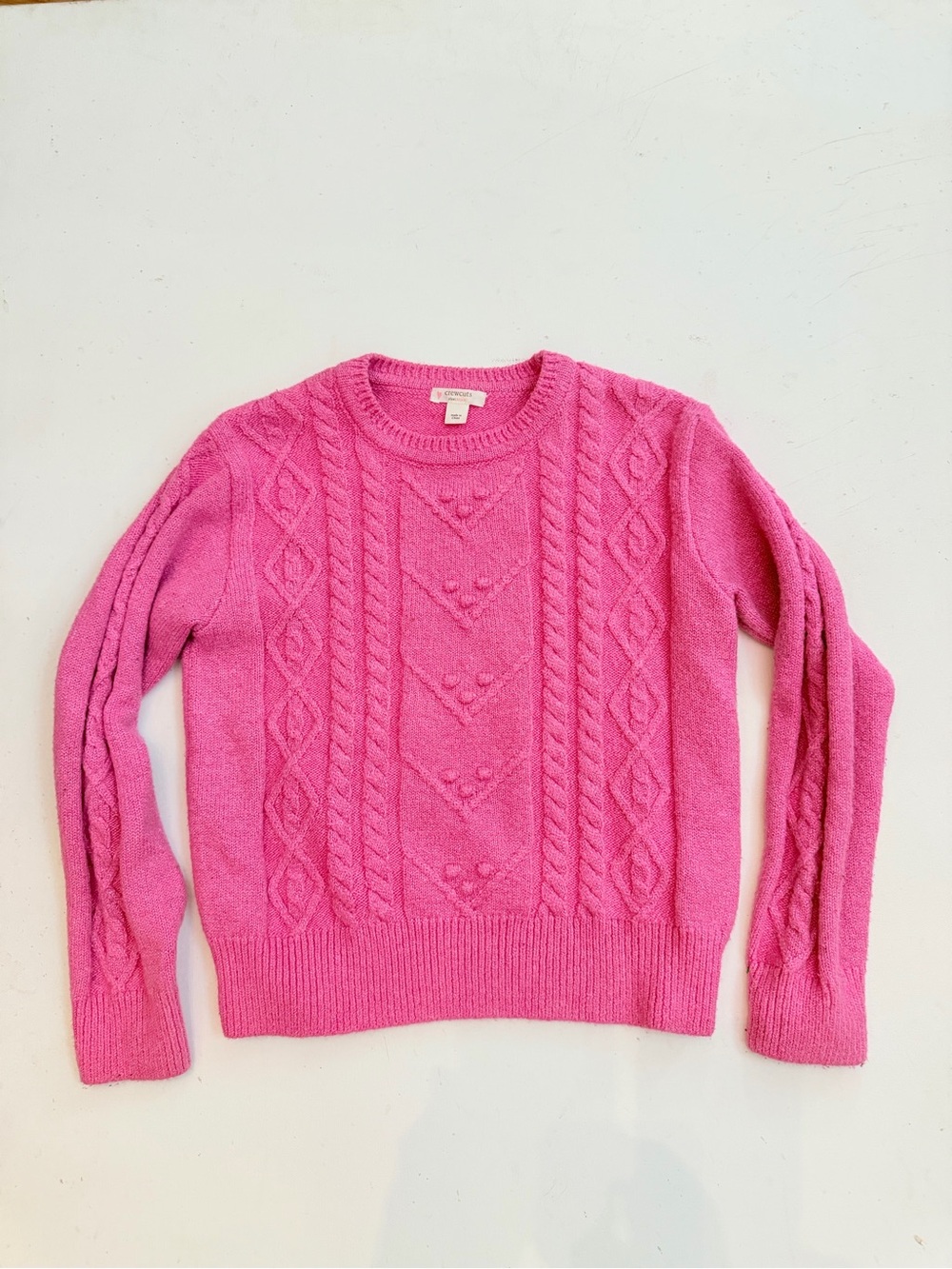 J Crew girls bubble gum pink metallic cable knit sweater
